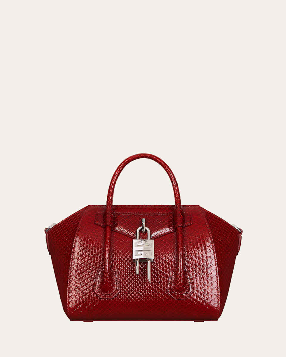 Antigona Mini Lock Top-Handle Bag in Shiny Python
